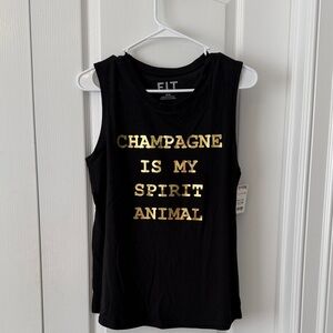 Women's Black Muscle Tee with Gold Print